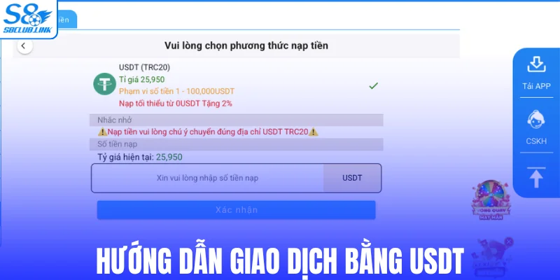 Hướng dẫn giao dịch bằng USDT